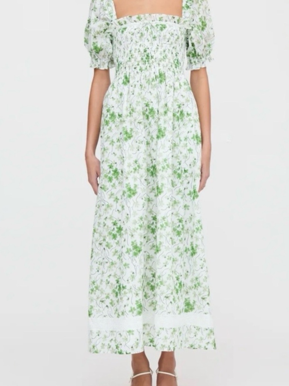 Hill House White Maxi Dress with Green Floral Print